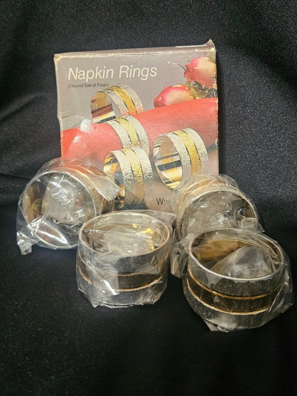 NIB Decorative Gold and Silver Napkin Holders Set of 4